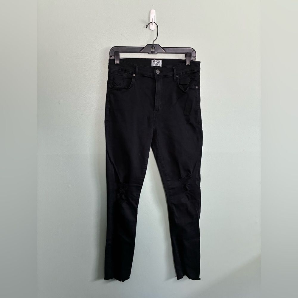 Agolde jeans Black Skinny Distressed Denim Ragged Ankle Torn Knee Size 31 Grunge